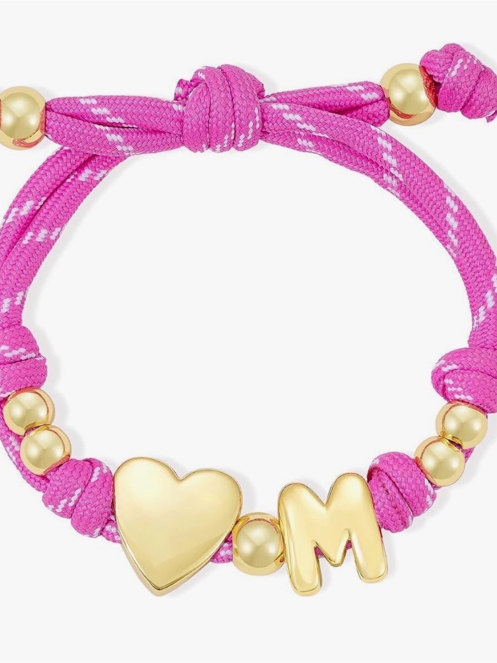 NEW 14k Gold Plated Pink Rope Bracelet with Gold Heart and 'M' Charm